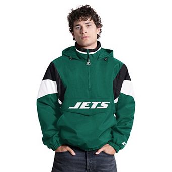 Men's Starter Green New York Jets The Throwback Half-Zip Hooded Jacket