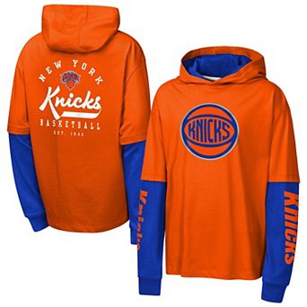 Youth Outerstuff Orange New York Knicks Double Nickel Oversized Faux 2fer Pullover Hoodie