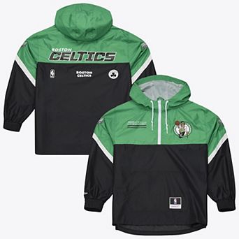 Men's Mitchell & Ness Black Boston Celtics Triple Check Half-Zip Windbreaker Jacket