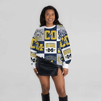 Women's Gameday Couture Navy Michigan Wolverines Highlight Reel Patchwork Long Sleeve Pullover