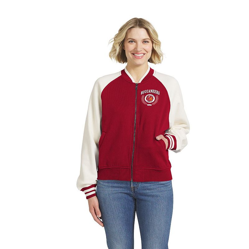 Women's WEAR by Erin Andrews Red Tampa Bay Buccaneers Throwback Varsity Fleece Raglan Full-Zip Jacket,