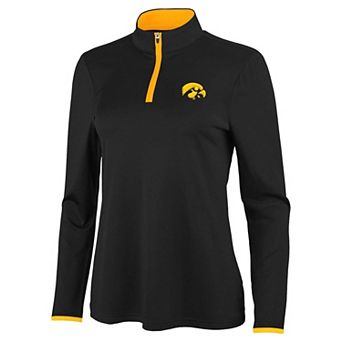 Women's Antigua Black/Gold Iowa Hawkeyes Brink Quarter-Zip Pullover