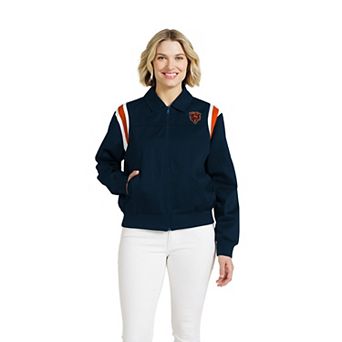 Women's WEAR by Erin Andrews Navy Chicago Bears Shoulder Stripe Twill Full-Zip Jacket