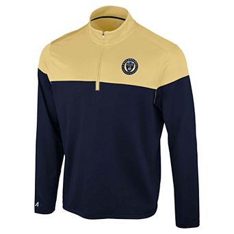 Men's Antigua Navy/Gold Philadelphia Union Hinder Quarter-Zip Pullover