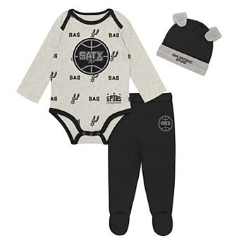 "Newborn & Infant Outerstuff San Antonio Spurs Pinch Post Bodysuit, Pants & Cuffed Knit Hat Set"