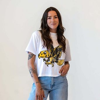 Women's Gameday Social White Iowa Hawkeyes Vault Mascot T-Shirt