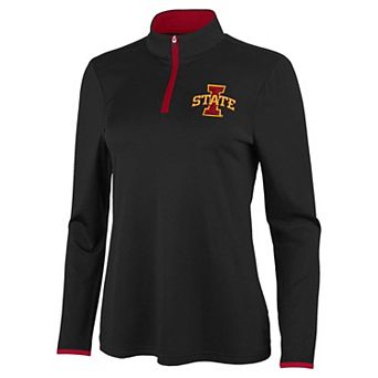 Women's Antigua Black/Cardinal Iowa State Cyclones Brink Quarter-Zip Pullover