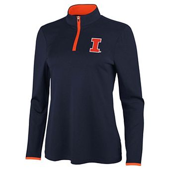 Women's Antigua Navy/Orange Illinois Fighting Illini Brink Quarter-Zip Pullover