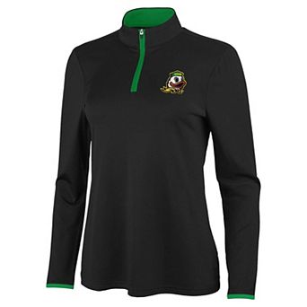 Women's Antigua Black/Green Oregon Ducks Brink Quarter-Zip Pullover