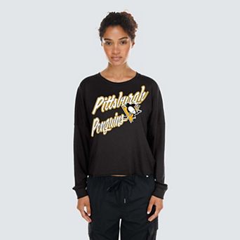 Women's New Era Black Pittsburgh Penguins Oversized Boxy Long Sleeve T-Shirt