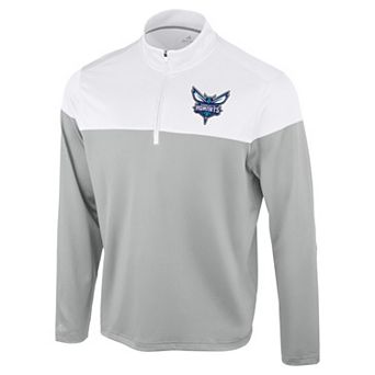 Men's Antigua Gray/White Charlotte Hornets Hinder Quarter-Zip Pullover