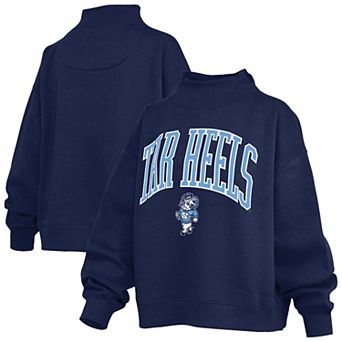 Women's Pressbox Navy North Carolina Tar Heels Oversized Slogan Fleece Mock Neck Sweatshirt