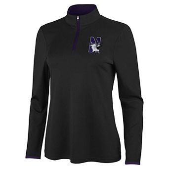 Women's Antigua Black/Purple Northwestern Wildcats Brink Quarter-Zip Pullover