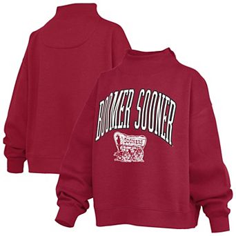 Women's Pressbox Crimson Oklahoma Sooners Oversized Slogan Fleece Mock Neck Sweatshirt