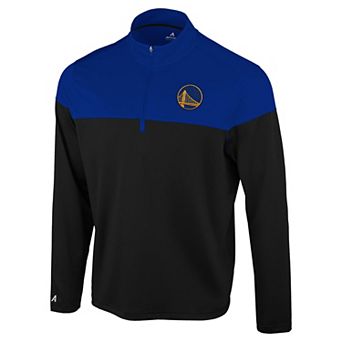 Men's Antigua Black/Royal Golden State Warriors Hinder Quarter-Zip Pullover