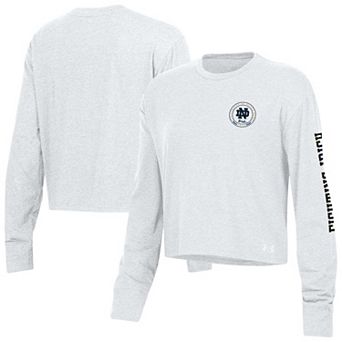 Women's Under Armour White Notre Dame Fighting Irish Icon Sleeve Two-Hit Long Sleeve Crop Top