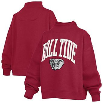 Women's Pressbox Crimson Alabama Crimson Tide Oversized Slogan Fleece Mock Neck Sweatshirt
