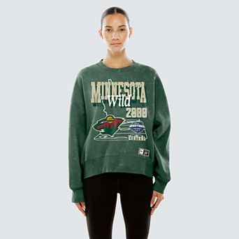 Women's New Era Green Minnesota Wild Throwback Mineral Wash French Terry Crew Sweatshirt