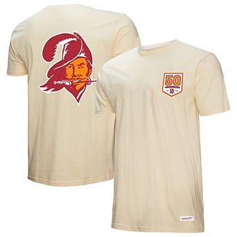 Men's Mitchell & Ness Cream Tampa Bay Buccaneers 50th Season Pirate & Patch T-Shirt