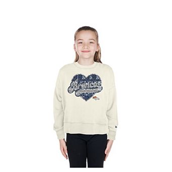 Girls Youth New Era Light Beige Denver Broncos Flip Sequin Crewneck Sweatshirt