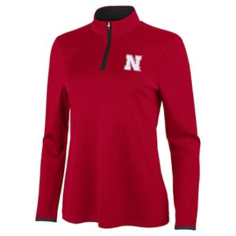 Women's Antigua Scarlet/Black Nebraska Huskers Brink Quarter-Zip Pullover