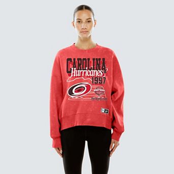 Women's New Era Red Carolina Hurricanes Throwback Mineral Wash French Terry Crew Sweatshirt