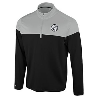 Men's Antigua Black/Gray Brooklyn Nets Hinder Quarter-Zip Pullover