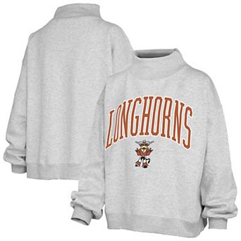 Women's Pressbox Ash Texas Longhorns Oversized Slogan Fleece Mock Neck Sweatshirt