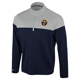Men's Antigua Navy/Gray Denver Nuggets Hinder Quarter-Zip Pullover