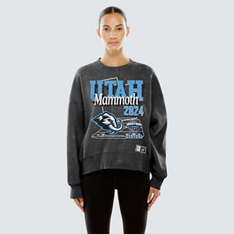 Women's New Era Black Utah Mammoth Throwback Mineral Wash French Terry Crew Sweatshirt