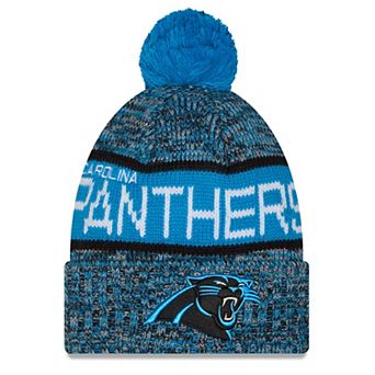 Girls Youth New Era Blue Carolina Panthers Tri-Color Cuffed Knit Hat with Pom