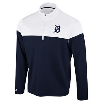 Men's Antigua Navy/White Detroit Tigers Hinder Quarter-Zip Pullover