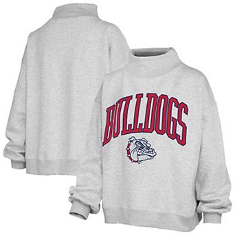 Women's Pressbox Ash Gonzaga Bulldogs Oversized Slogan Fleece Mock Neck Sweatshirt