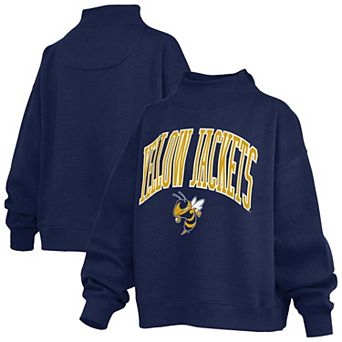 Women's Pressbox Navy Georgia Tech Yellow Jackets Oversized Slogan Fleece Mock Neck Sweatshirt
