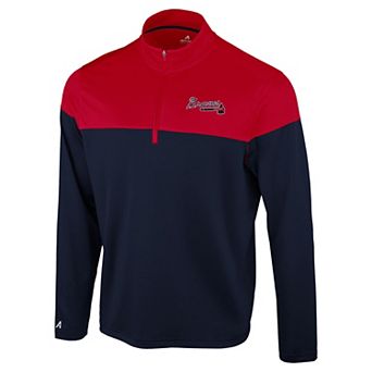 Men's Antigua Navy/Red Atlanta Braves Hinder Quarter-Zip Pullover