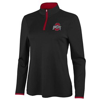 Women's Antigua Black/Scarlet Ohio State Buckeyes Brink Quarter-Zip Pullover
