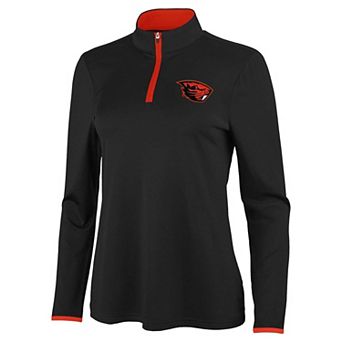 Women's Antigua Black/Orange Oregon State Beavers Brink Quarter-Zip Pullover