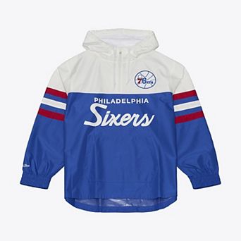 Men's Mitchell & Ness Royal Philadelphia 76ers Head Coach Lightweight Anorak Quarter-Zip Windbreaker
