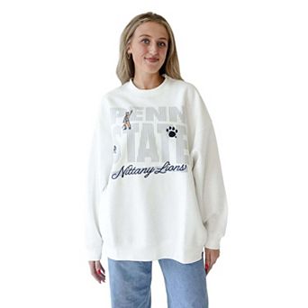 Women's Gameday Social White Penn State Nittany Lions Striped Patch Sweatshirt