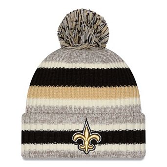 Girls Youth New Era Black/Beige New Orleans Saints Stripe Cuffed Knit Hat with Pom