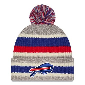 Girls Youth New Era Royal/Beige Buffalo Bills Stripe Cuffed Knit Hat with Pom