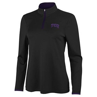 Women's Antigua Black/Purple TCU Horned Frogs Brink Quarter-Zip Pullover