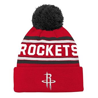 Backboard Jacquard Cuffed Knit Hat with Pom Outerstuff Red Houston Rockets