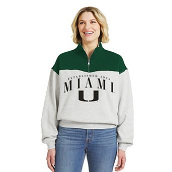 Women's WEAR by Erin Andrews Green Miami Hurricanes Colorblock Half-Zip Pullover