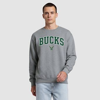 Men's Champion Gray Milwaukee Bucks Contrast Crewneck Sweatshirt