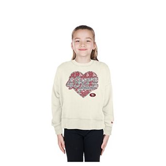 Girls Youth New Era Light Beige San Francisco 49ers Flip Sequin Crewneck Sweatshirt