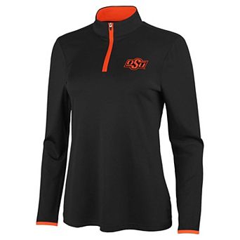 Women's Antigua Black/Orange Oklahoma State Cowboys Brink Quarter-Zip Pullover