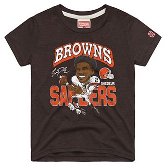 Youth Homage Shedeur Sanders Brown Cleveland Browns Caricature T-Shirt