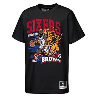 Youth Mitchell & Ness Jaylen Brown Black Philadelphia 76ers Fired Up T-Shirt