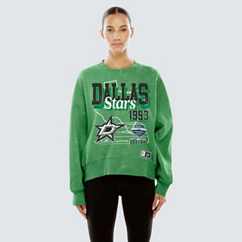 Women's New Era Kelly Green Dallas Stars Throwback Mineral Wash French Terry Crew Sweatshirt